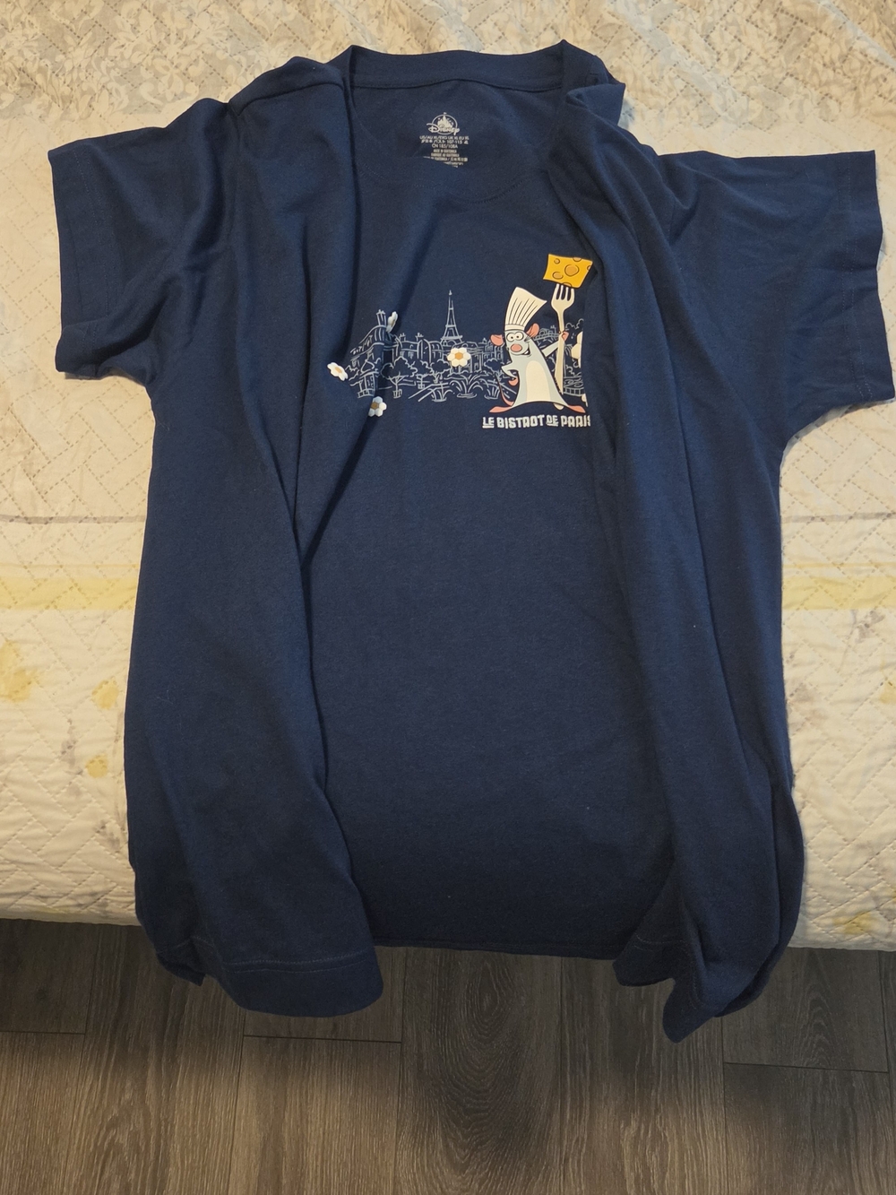 Disney Navy Short Sleeve Tee with Paris Bistro Graphic